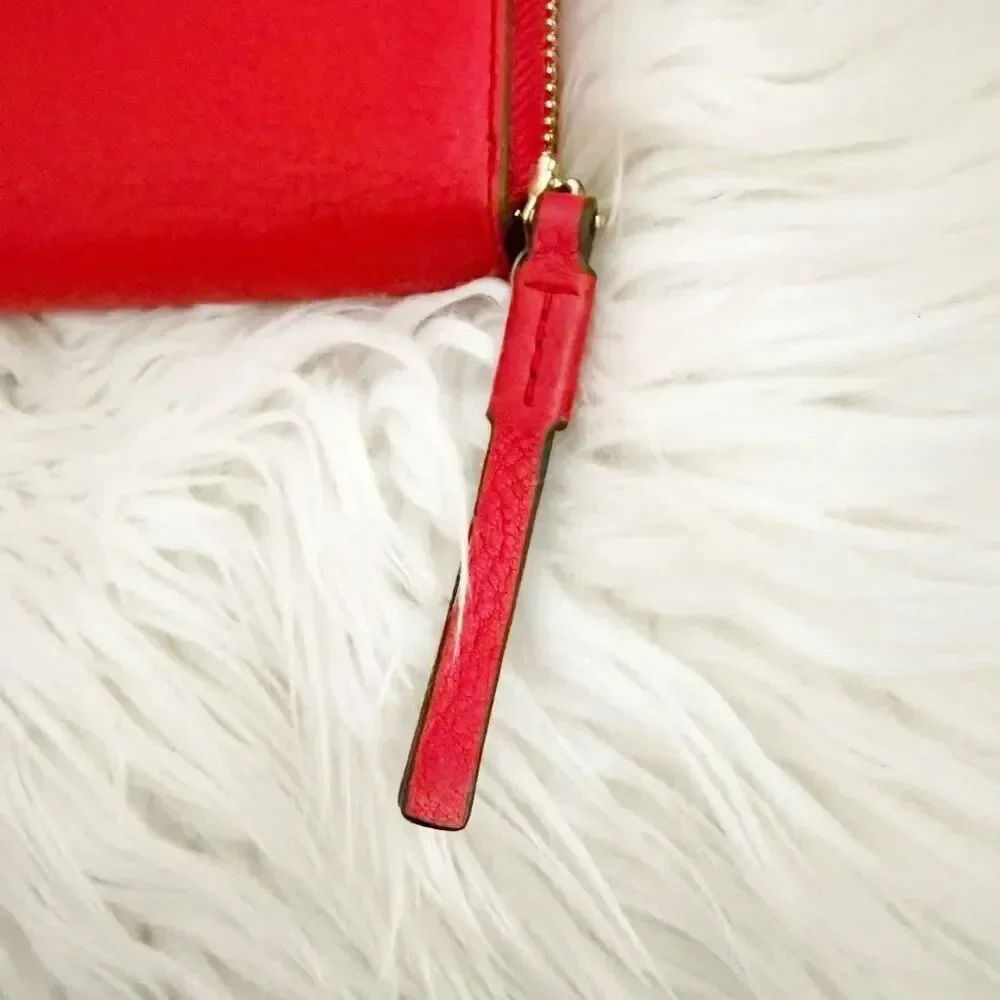 TORY BURCH | Large Red Zip Around‎ Leather Wallet Long Gold Tone Hardware